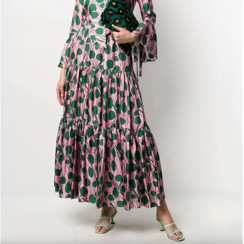 La Doublej X Mantero Moses 100%silk Rosa Print Flared Skirt Size Small